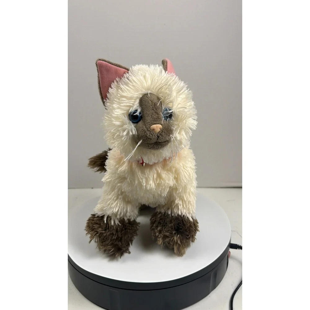 Build-A-Bear Siamese Cat Plush Cream Brown‎ Shaggy Fur Red Collar Blue Eye